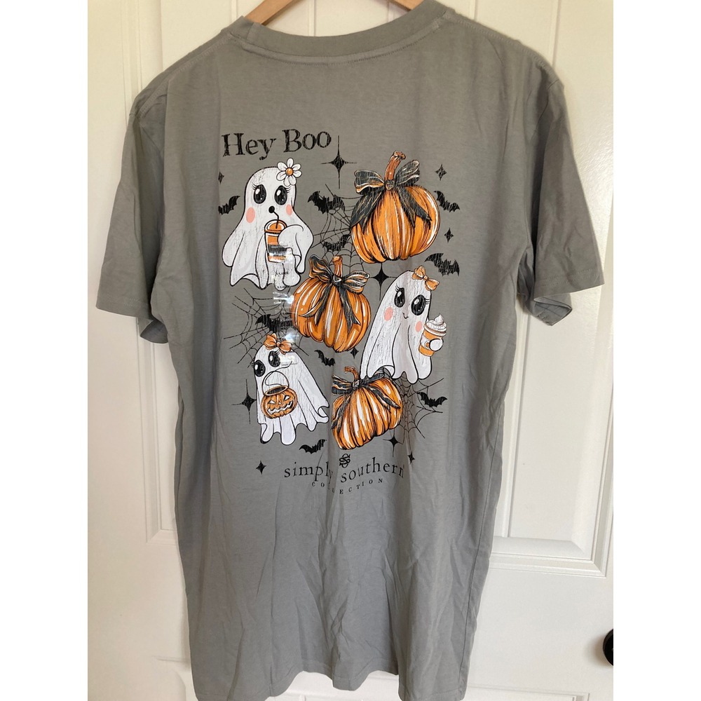Simply Southern Hey Boo Halloween Ghost Pumpkin Gray Graphic Tee XL SS-BOO - Picture 5 of 8